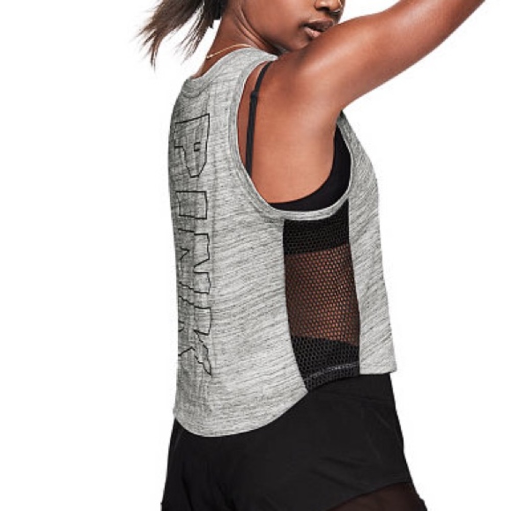 (PINK)CROP MESH MUSCLE TANK